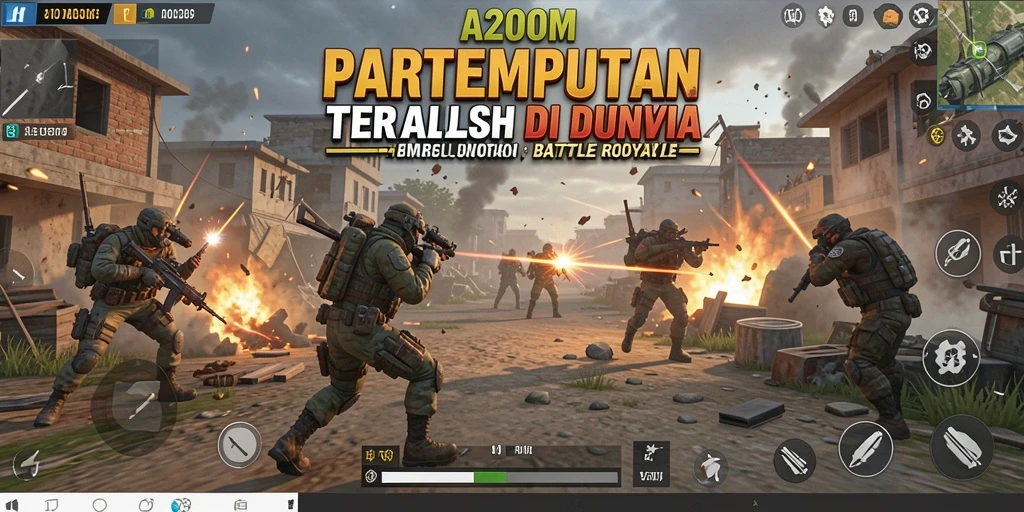 Screenshot A200M menampilkan pertempuran intense dalam game Battle Royale.