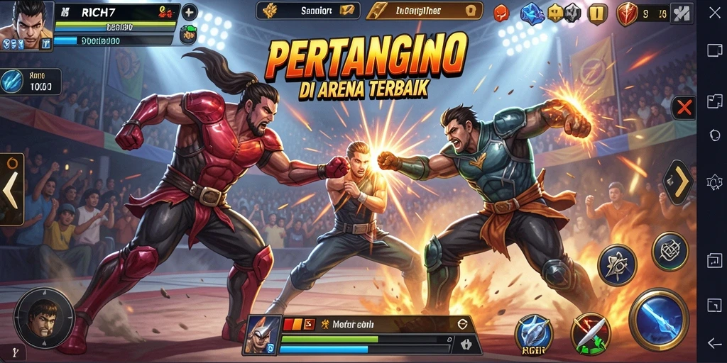 Tampilan gameplay <strong>RICH7</strong> yang seru dan penuh aksi di arena pertarungan.