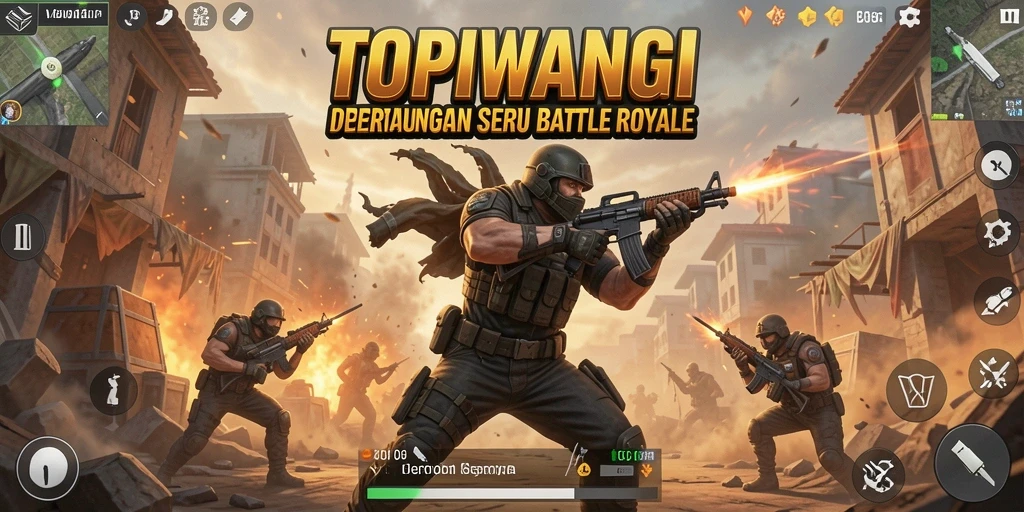 Screenshot gameplay seru dari TOPIWANGI menampilkan aksi Battle Royale yang mendebarkan.